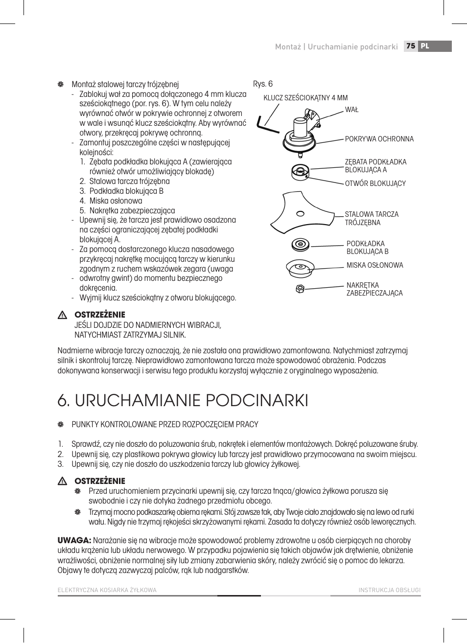 Uruchamianie podcinarki | Fieldmann FZS 2050-E User Manual | Page 75 / 108