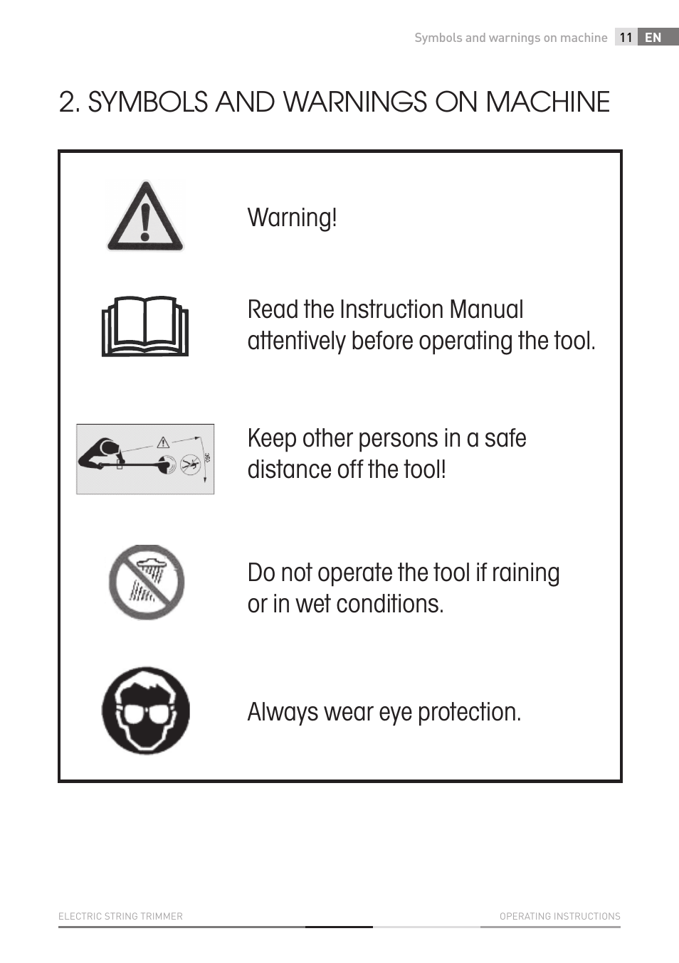 Symbols and warnings on machine | Fieldmann FZS 2002-E User Manual | Page 11 / 82