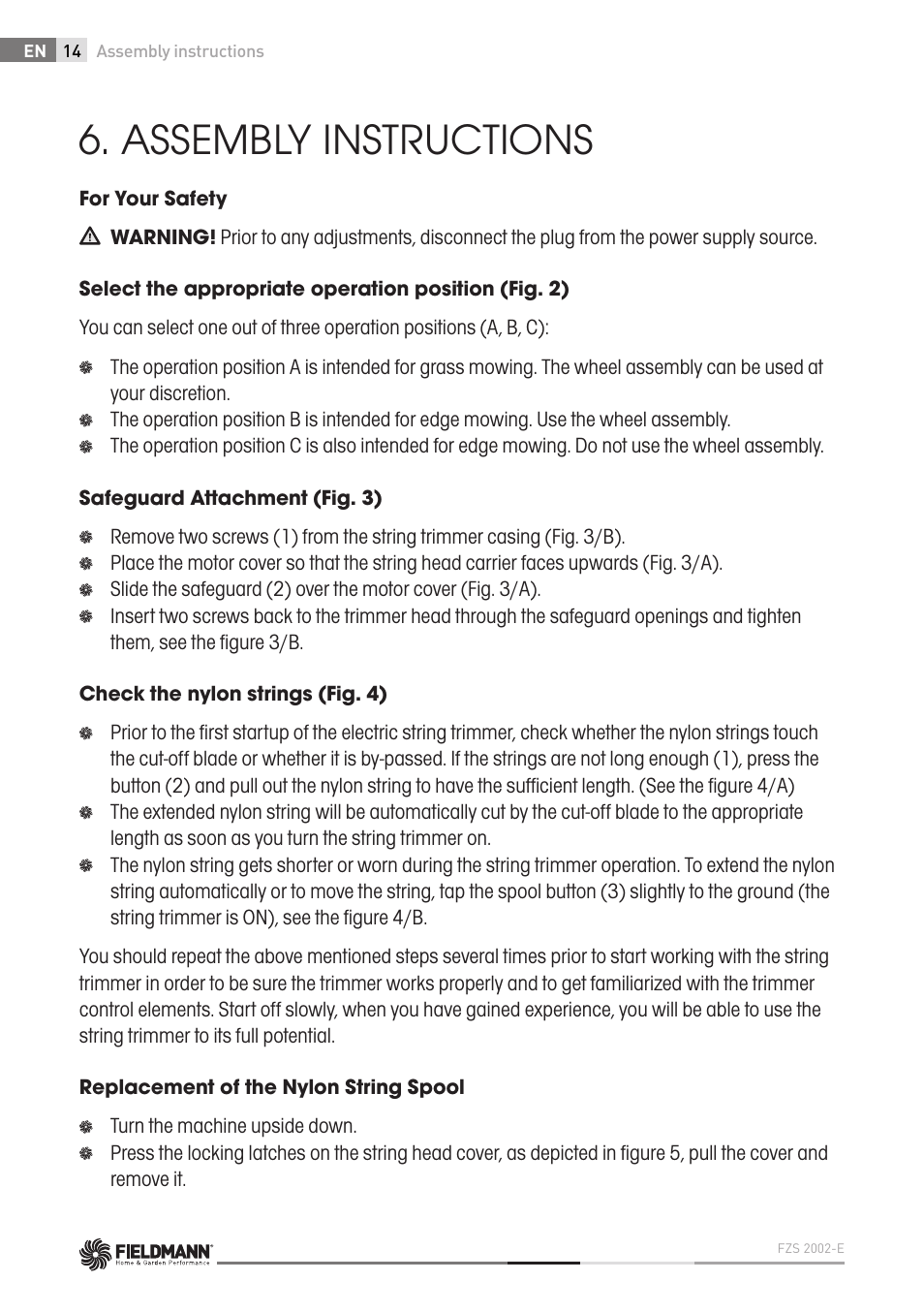 Assembly instructions | Fieldmann FZS 2002-E User Manual | Page 14 / 82