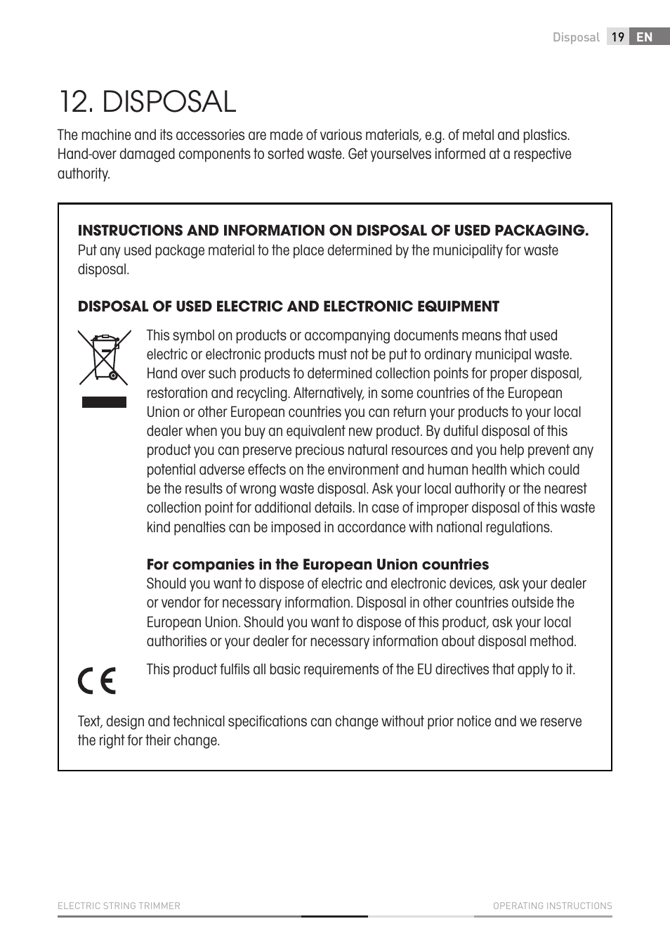 Disposal | Fieldmann FZS 2002-E User Manual | Page 19 / 82