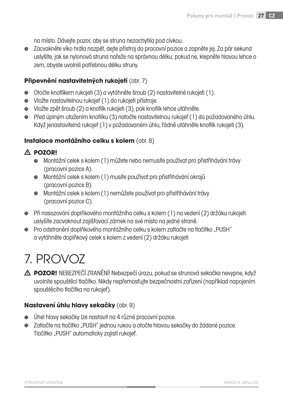 Provoz | Fieldmann FZS 2002-E User Manual | Page 27 / 82