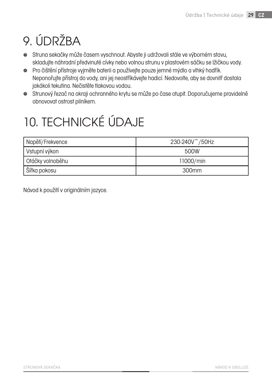 Údržba, Technické údaje | Fieldmann FZS 2002-E User Manual | Page 29 / 82