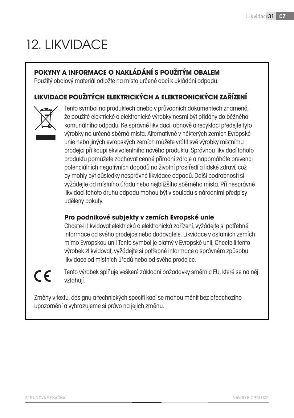 Likvidace | Fieldmann FZS 2002-E User Manual | Page 31 / 82