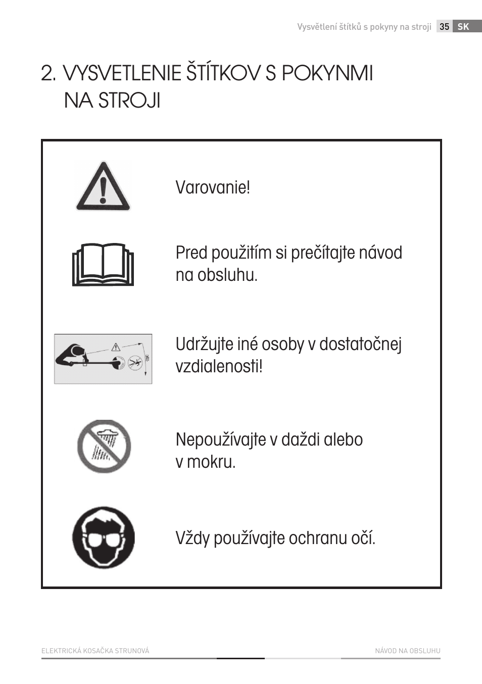 Vysvetlenie štítkov s pokynmi na stroji | Fieldmann FZS 2002-E User Manual | Page 35 / 82