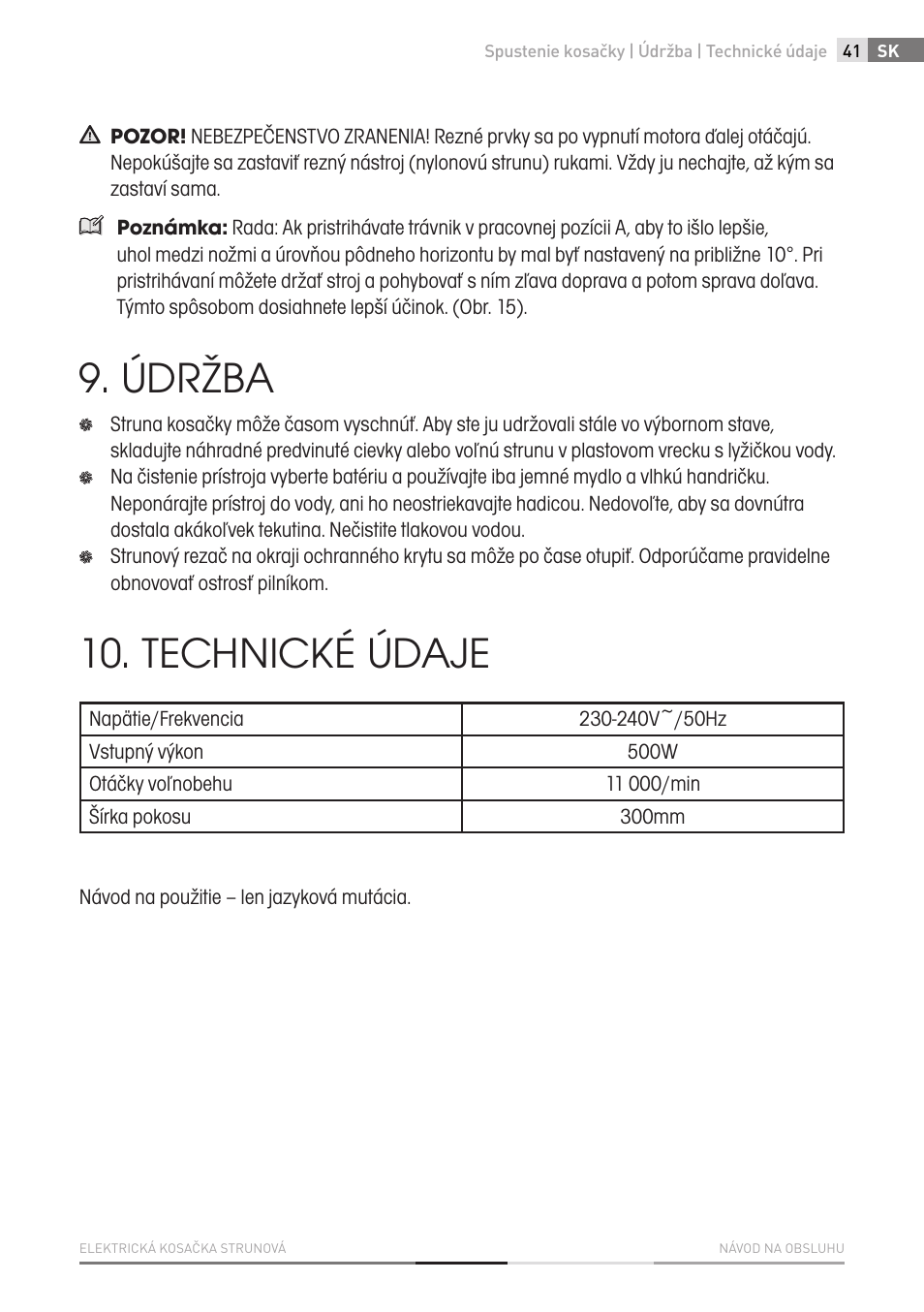 Údržba, Technické údaje | Fieldmann FZS 2002-E User Manual | Page 41 / 82