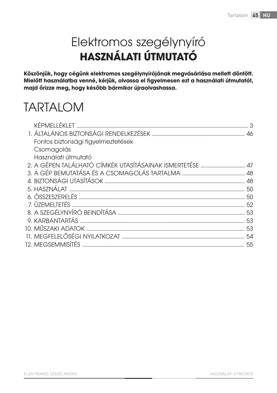 Elektromos szegélynyíró, Tartalom, Használati útmutató | Fieldmann FZS 2002-E User Manual | Page 45 / 82