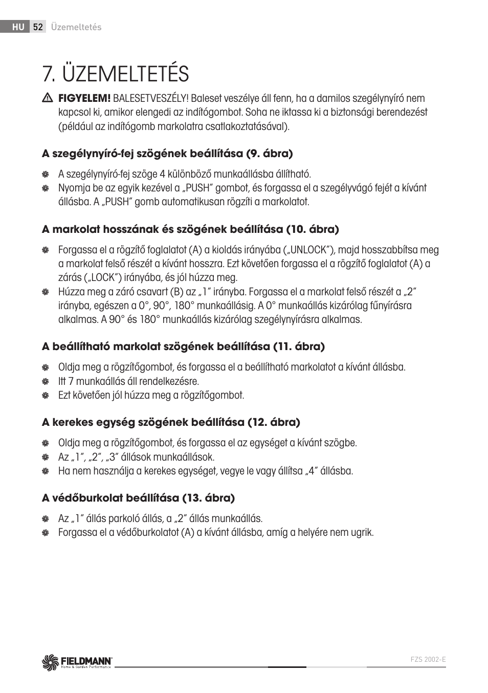 Üzemeltetés | Fieldmann FZS 2002-E User Manual | Page 52 / 82