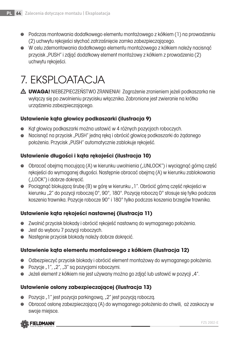 Eksploatacja | Fieldmann FZS 2002-E User Manual | Page 64 / 82