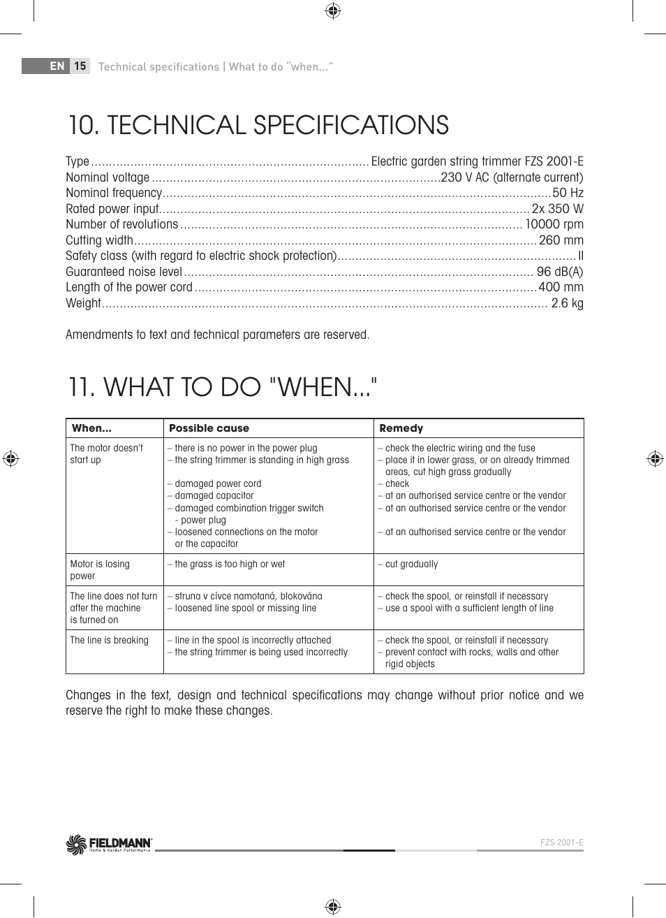 Technical specifications, What to do "when | Fieldmann FZS 2001-E User Manual | Page 16 / 96