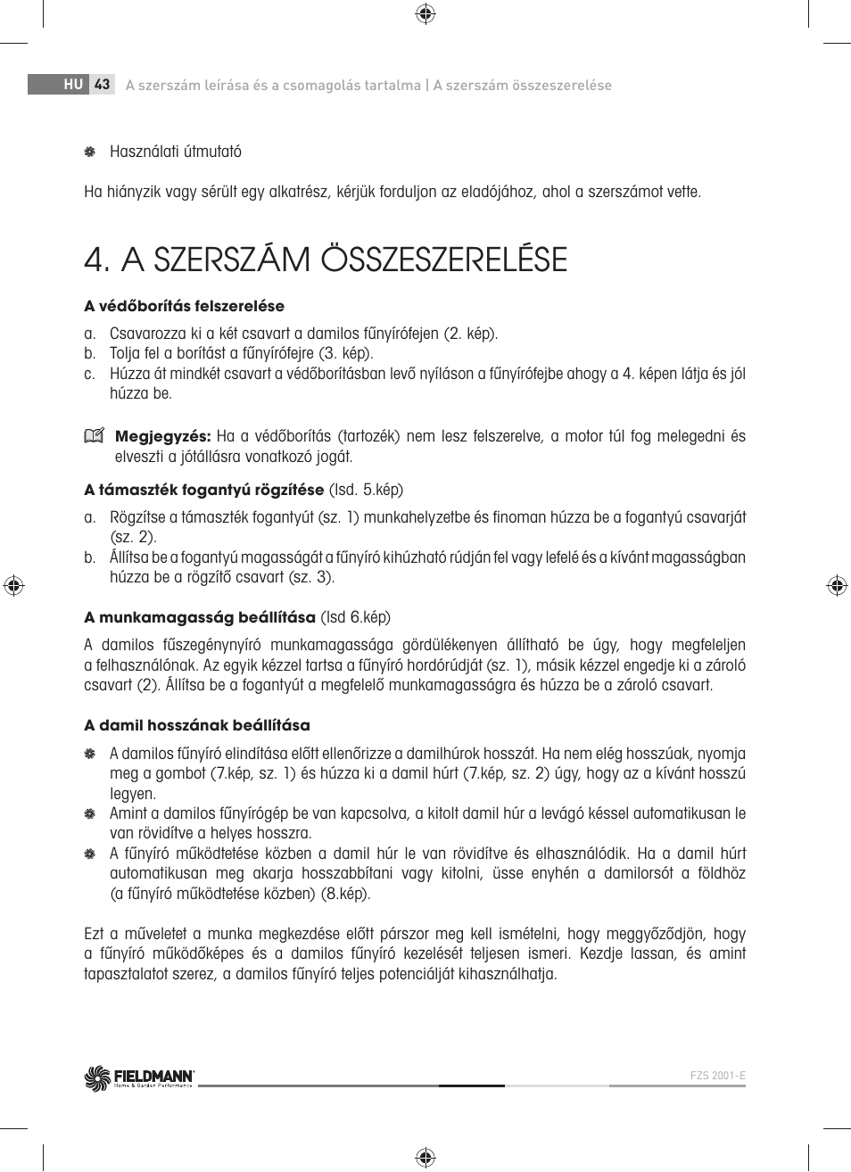 A szerszám összeszerelése | Fieldmann FZS 2001-E User Manual | Page 44 / 96