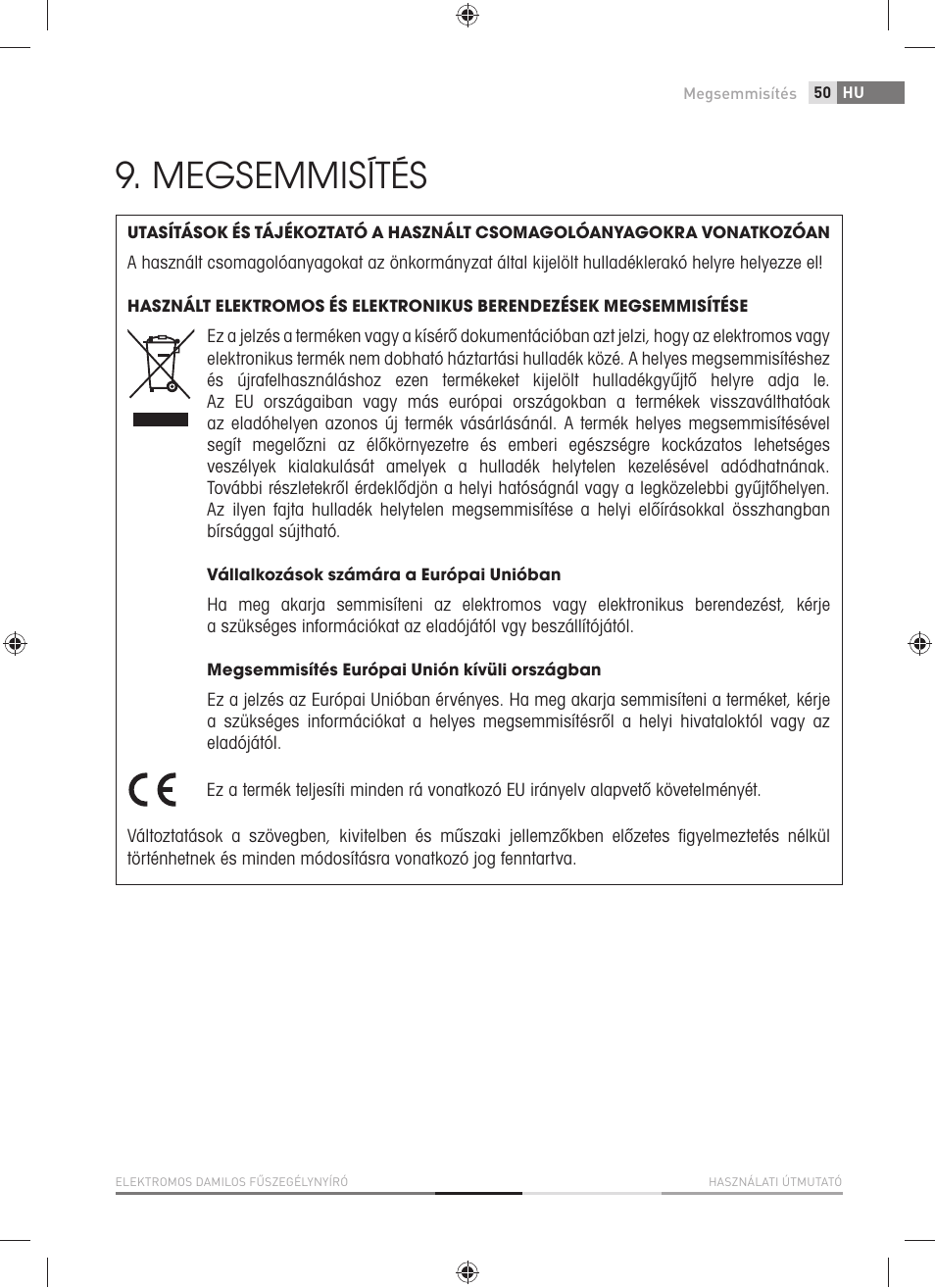 Megsemmisítés | Fieldmann FZS 2001-E User Manual | Page 51 / 96