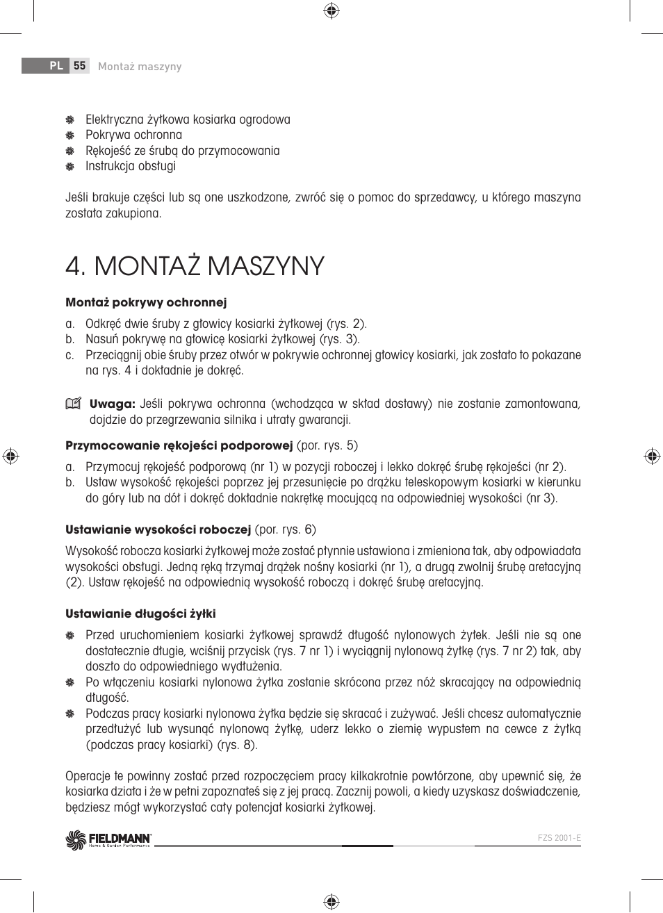 Montaż maszyny | Fieldmann FZS 2001-E User Manual | Page 56 / 96