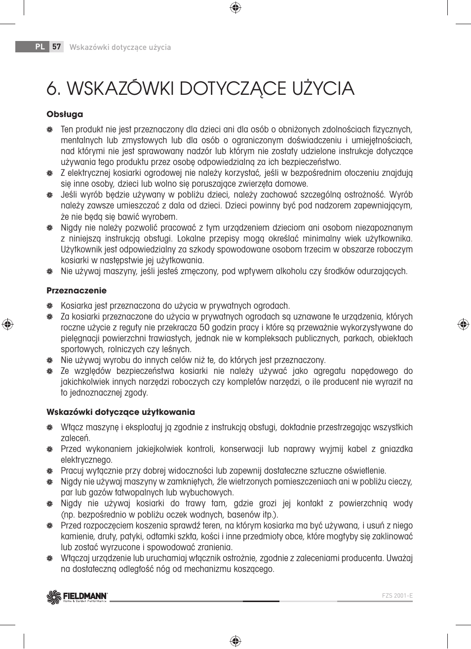 Wskazówki dotyczące użycia | Fieldmann FZS 2001-E User Manual | Page 58 / 96