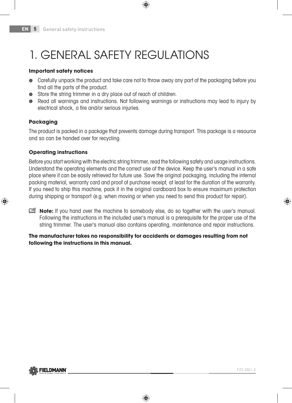 General safety regulations | Fieldmann FZS 2001-E User Manual | Page 6 / 96