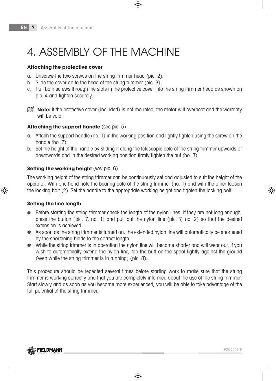 Assembly of the machine | Fieldmann FZS 2001-E User Manual | Page 8 / 96