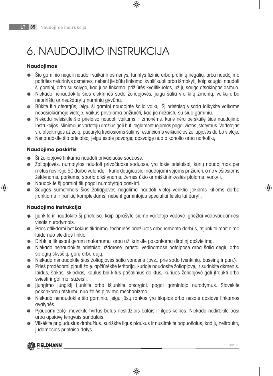 Naudojimo instrukcija | Fieldmann FZS 2001-E User Manual | Page 86 / 96