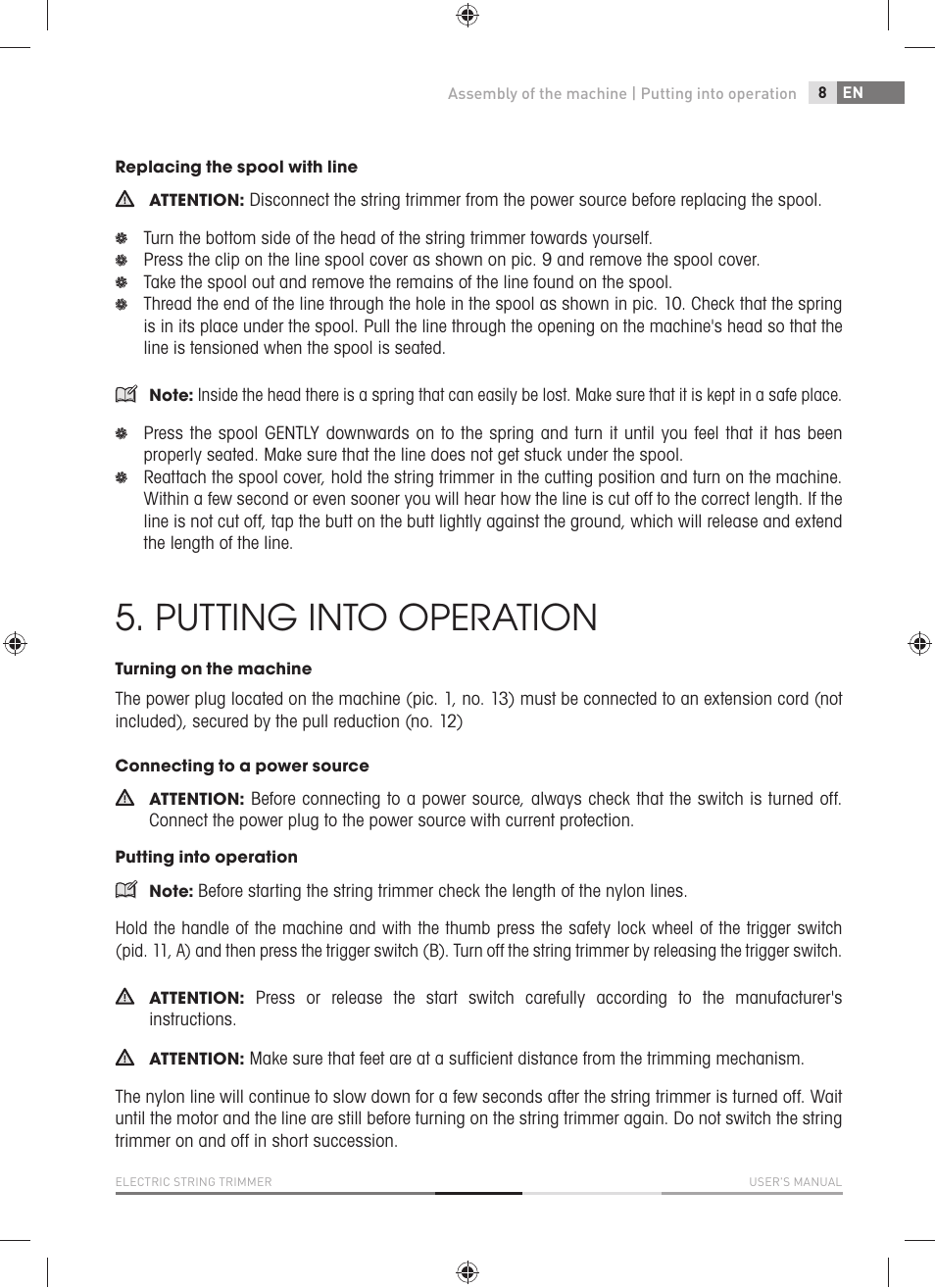 Putting into operation | Fieldmann FZS 2001-E User Manual | Page 9 / 96