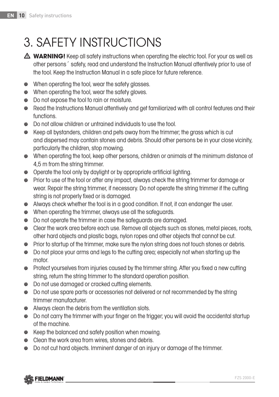 Safety instructions | Fieldmann FZS 2000-E User Manual | Page 10 / 60