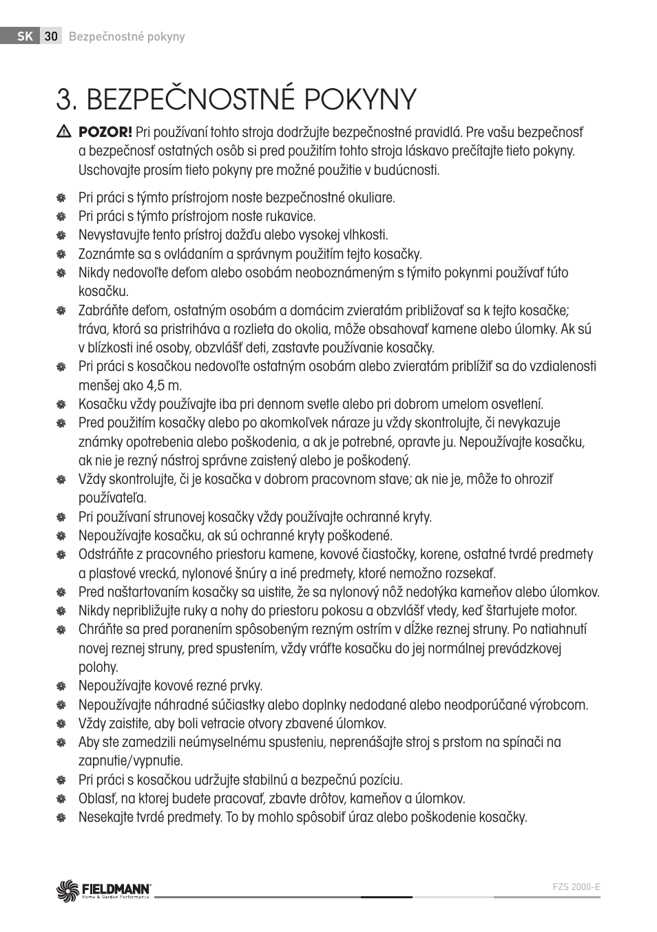 Bezpečnostné pokyny | Fieldmann FZS 2000-E User Manual | Page 30 / 60