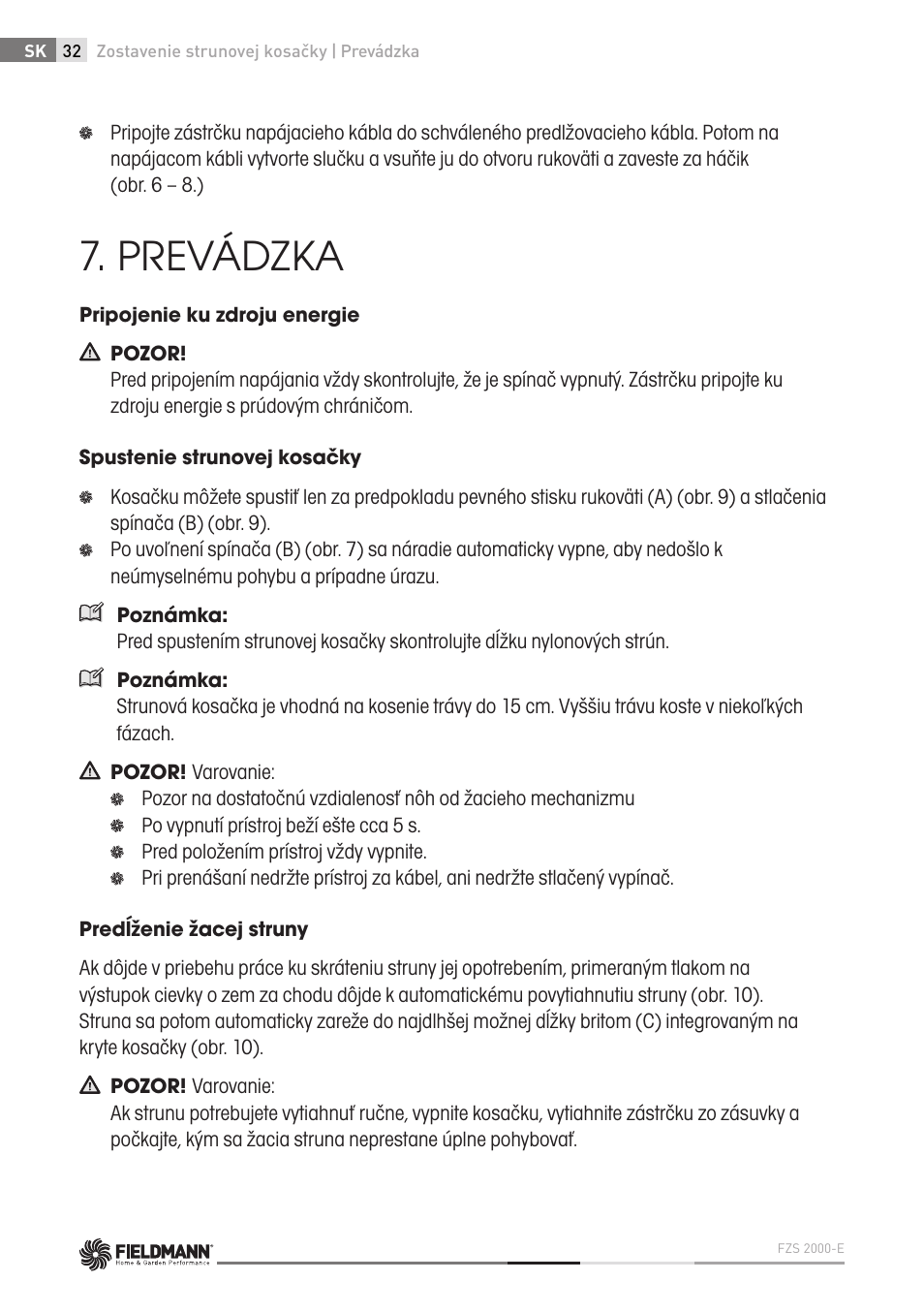 Prevádzka | Fieldmann FZS 2000-E User Manual | Page 32 / 60