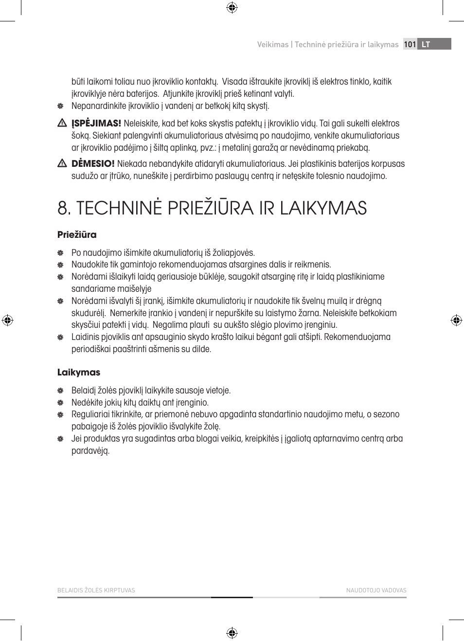 Techninė priežiūra ir laikymas | Fieldmann FZS 1001-A User Manual | Page 101 / 104