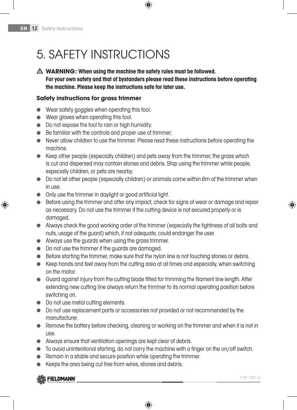 Safety instructions | Fieldmann FZS 1001-A User Manual | Page 12 / 104