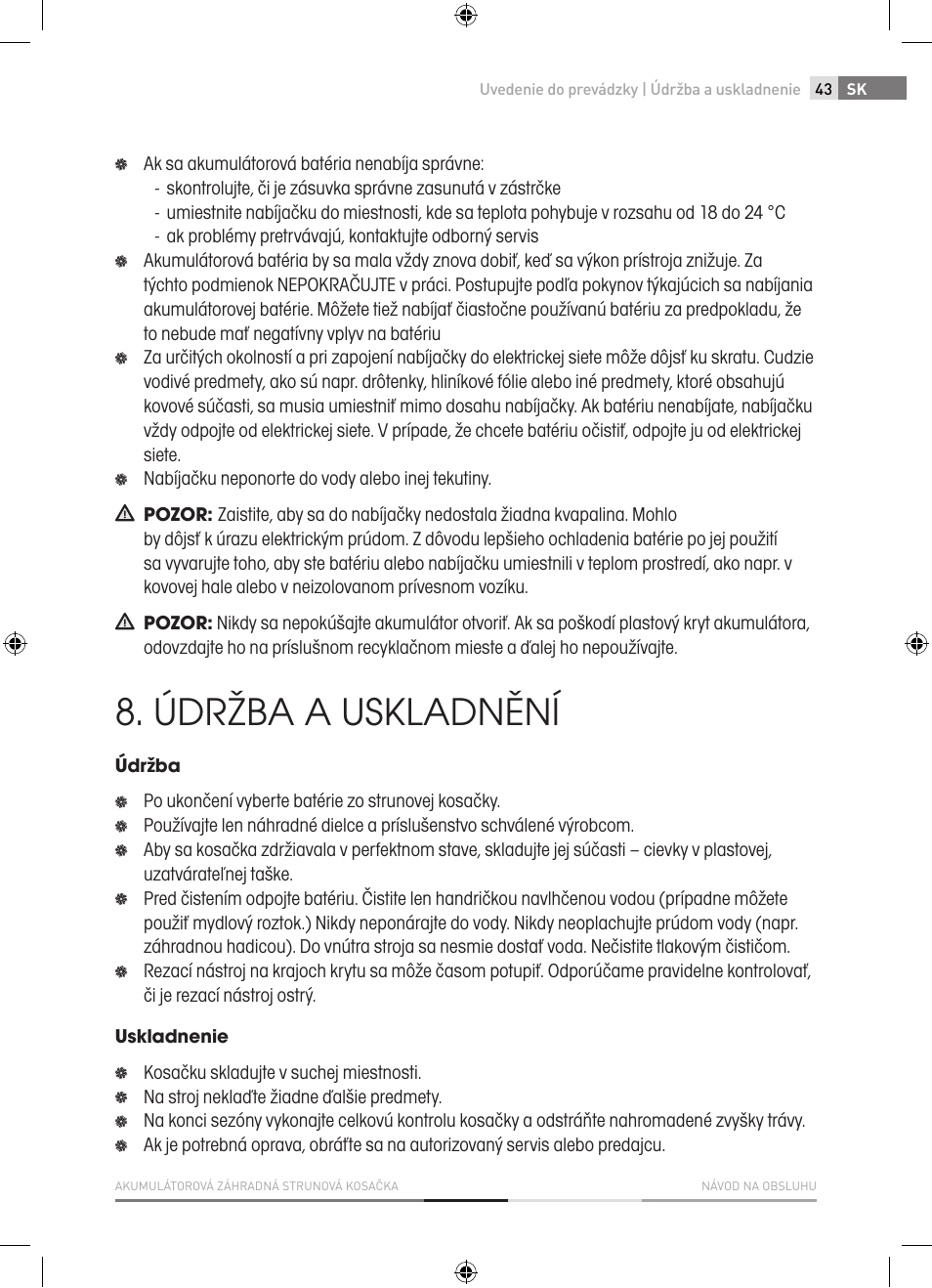 Údržba a uskladnění | Fieldmann FZS 1001-A User Manual | Page 43 / 104