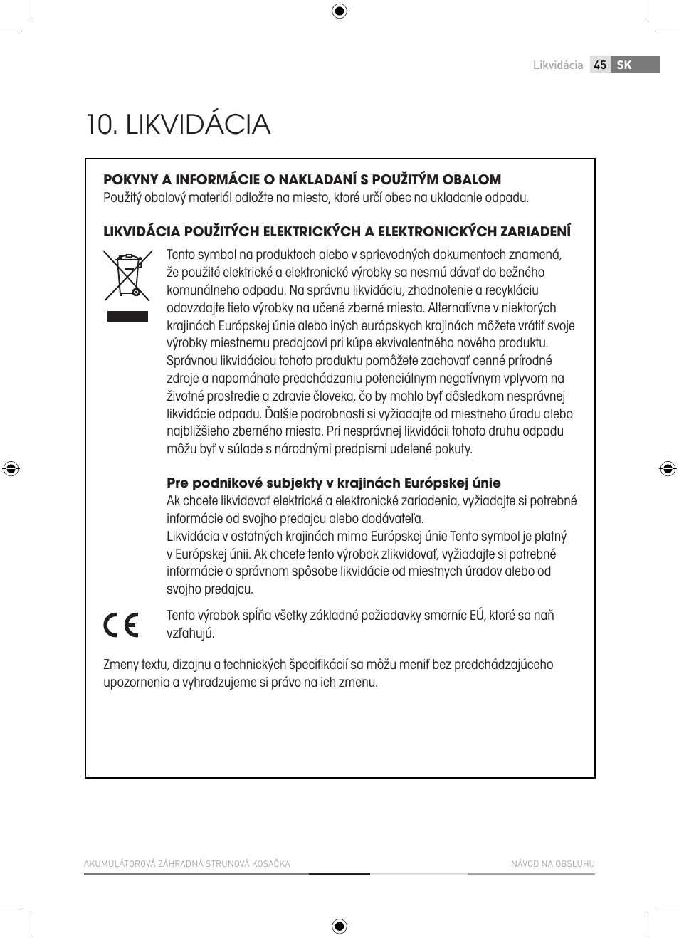 Likvidácia | Fieldmann FZS 1001-A User Manual | Page 45 / 104