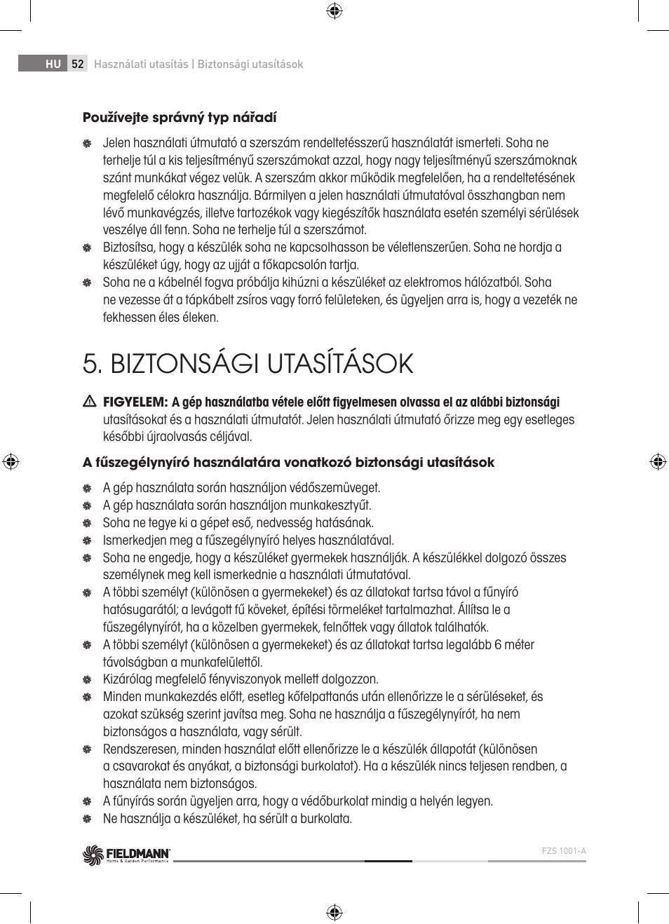 Biztonsági utasítások | Fieldmann FZS 1001-A User Manual | Page 52 / 104