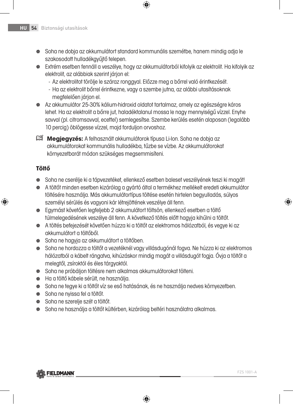 Fieldmann FZS 1001-A User Manual | Page 54 / 104