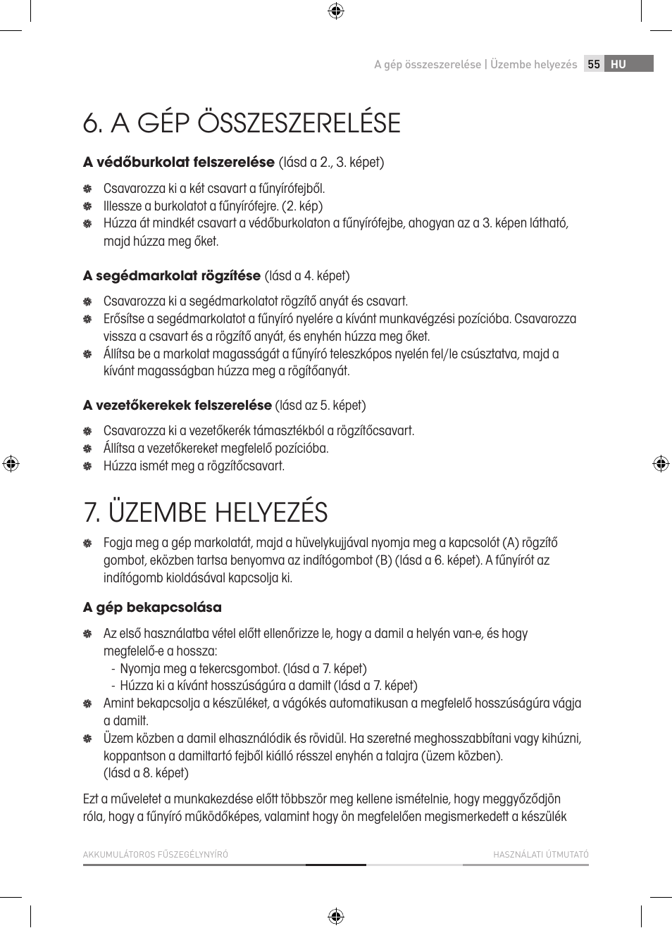 A gép összeszerelése, Üzembe helyezés | Fieldmann FZS 1001-A User Manual | Page 55 / 104