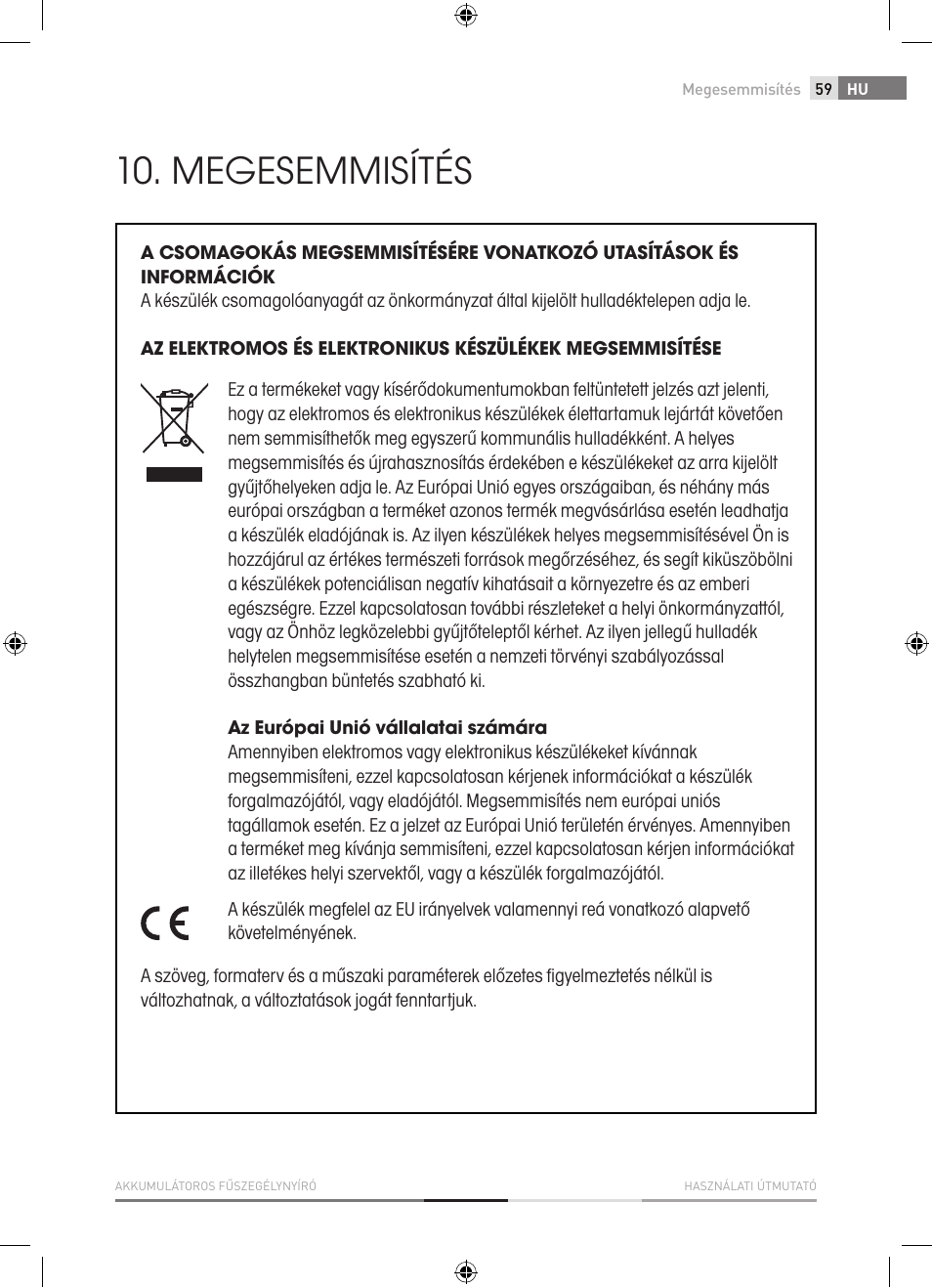 Megesemmisítés | Fieldmann FZS 1001-A User Manual | Page 59 / 104