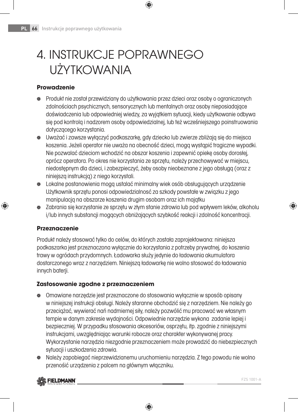 Instrukcje poprawnego użytkowania | Fieldmann FZS 1001-A User Manual | Page 66 / 104