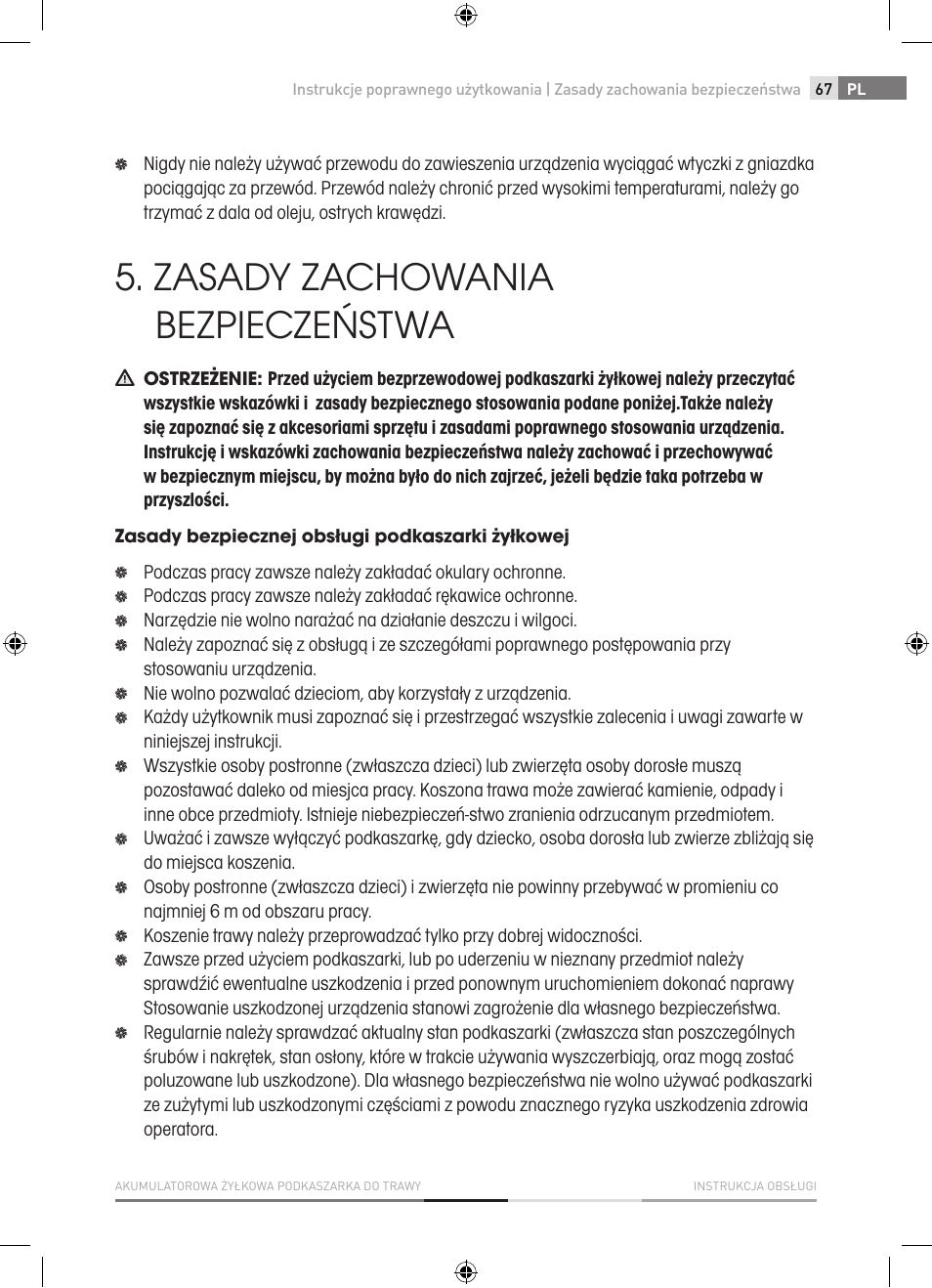 Zasady zachowania bezpieczeństwa | Fieldmann FZS 1001-A User Manual | Page 67 / 104