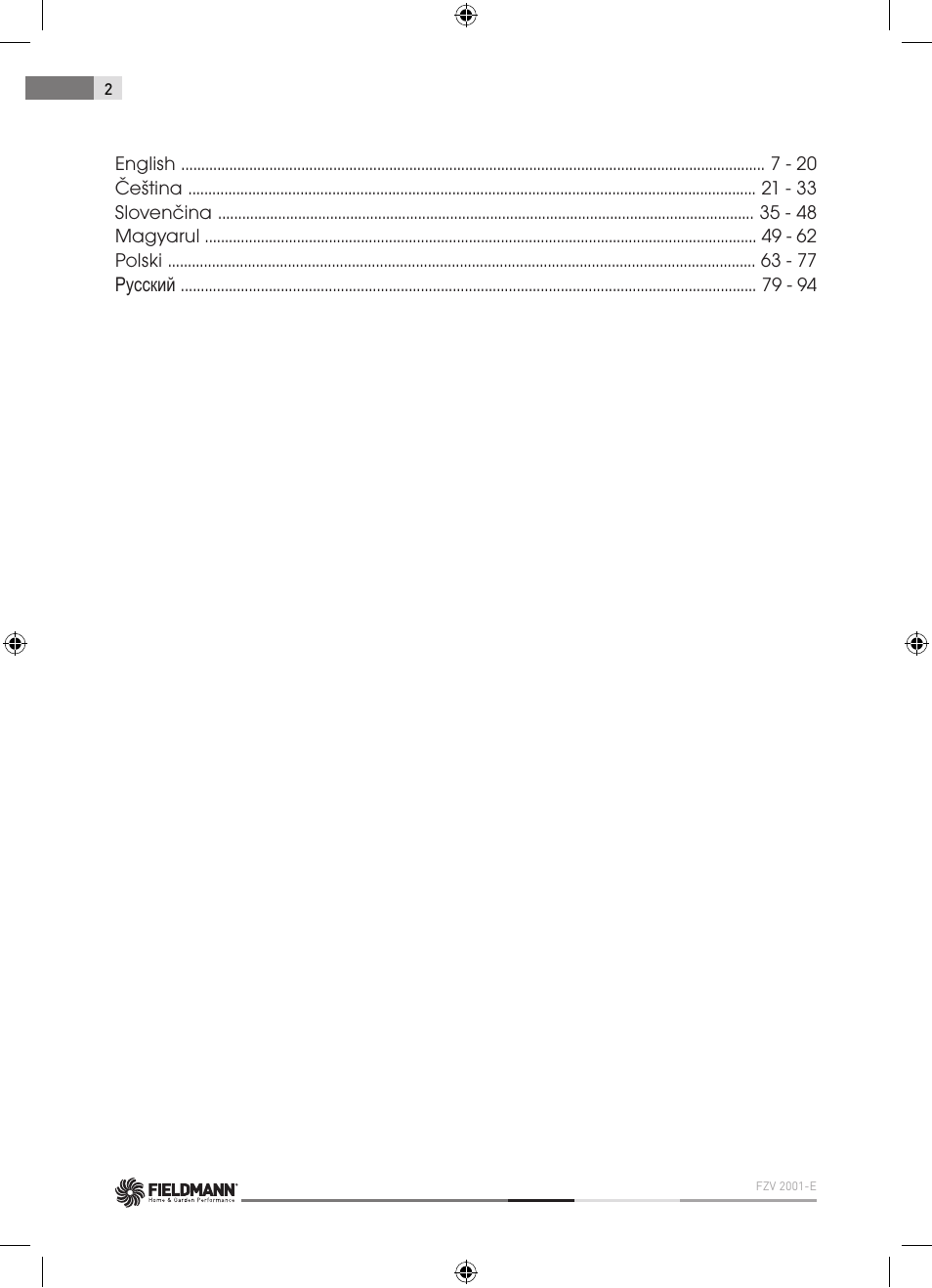 Fieldmann FZV 2001-E User Manual | Page 2 / 96