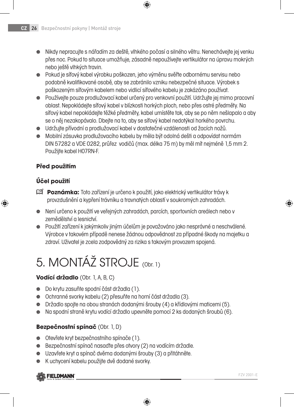 Montáž stroje | Fieldmann FZV 2001-E User Manual | Page 26 / 96