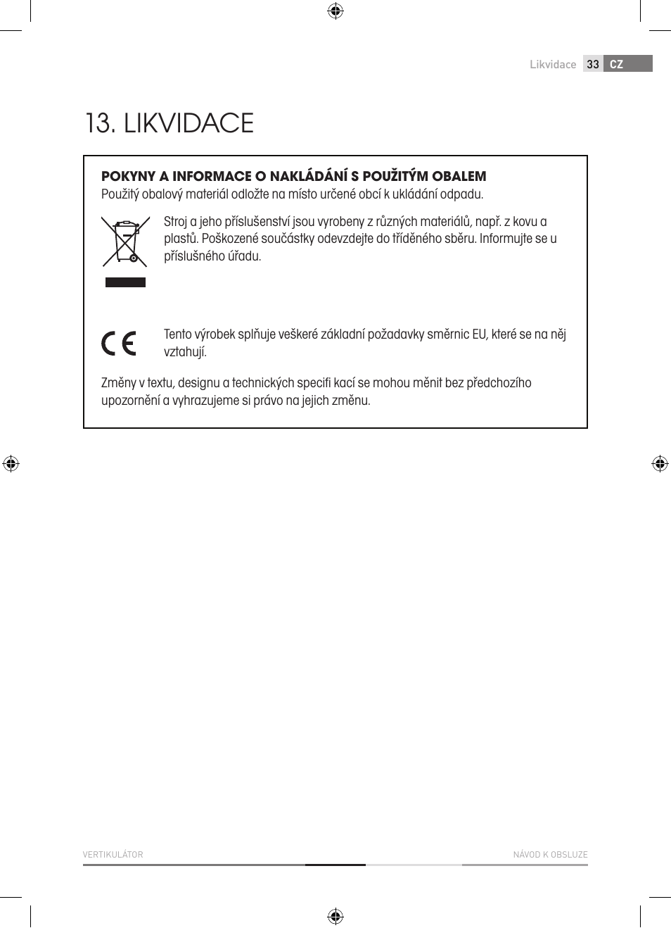 Likvidace | Fieldmann FZV 2001-E User Manual | Page 33 / 96