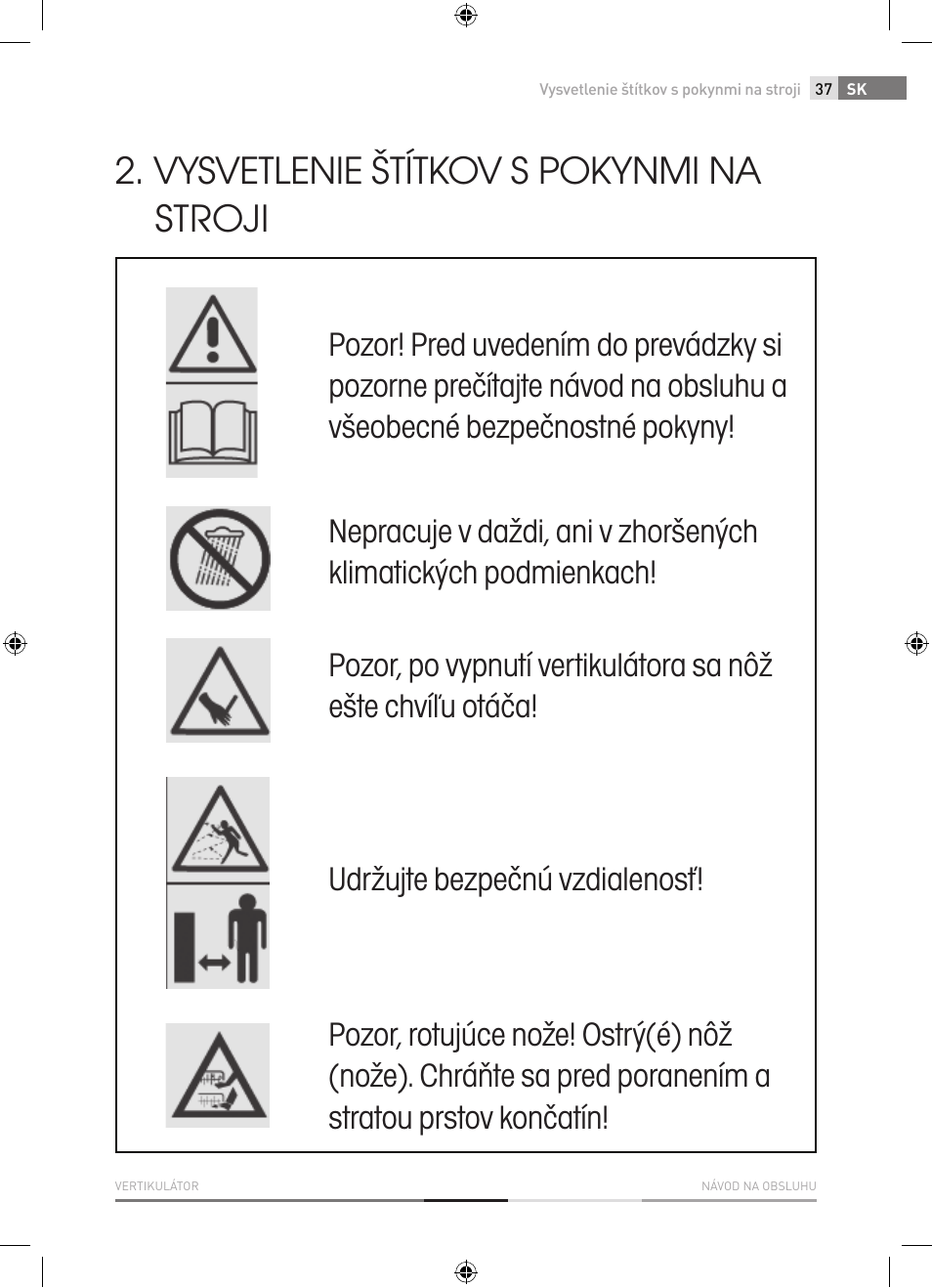 Vysvetlenie štítkov s pokynmi na stroji | Fieldmann FZV 2001-E User Manual | Page 37 / 96