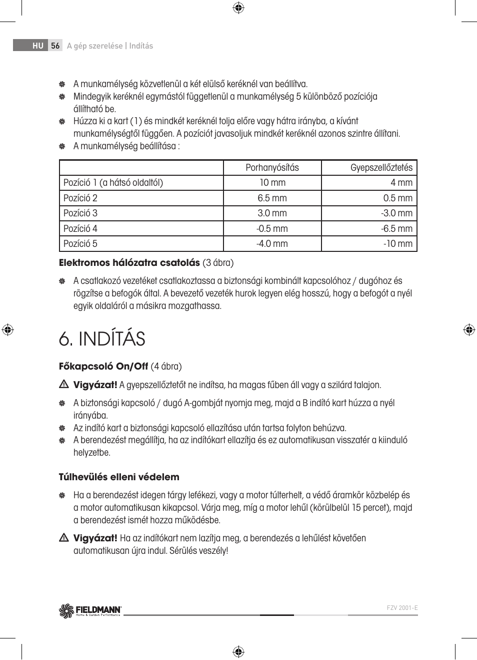 Indítás | Fieldmann FZV 2001-E User Manual | Page 56 / 96