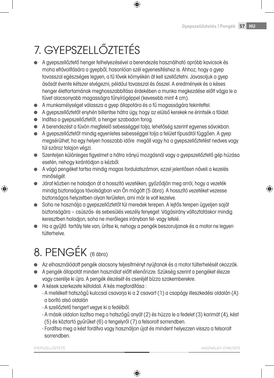 Gyepszellőztetés, Pengék | Fieldmann FZV 2001-E User Manual | Page 57 / 96