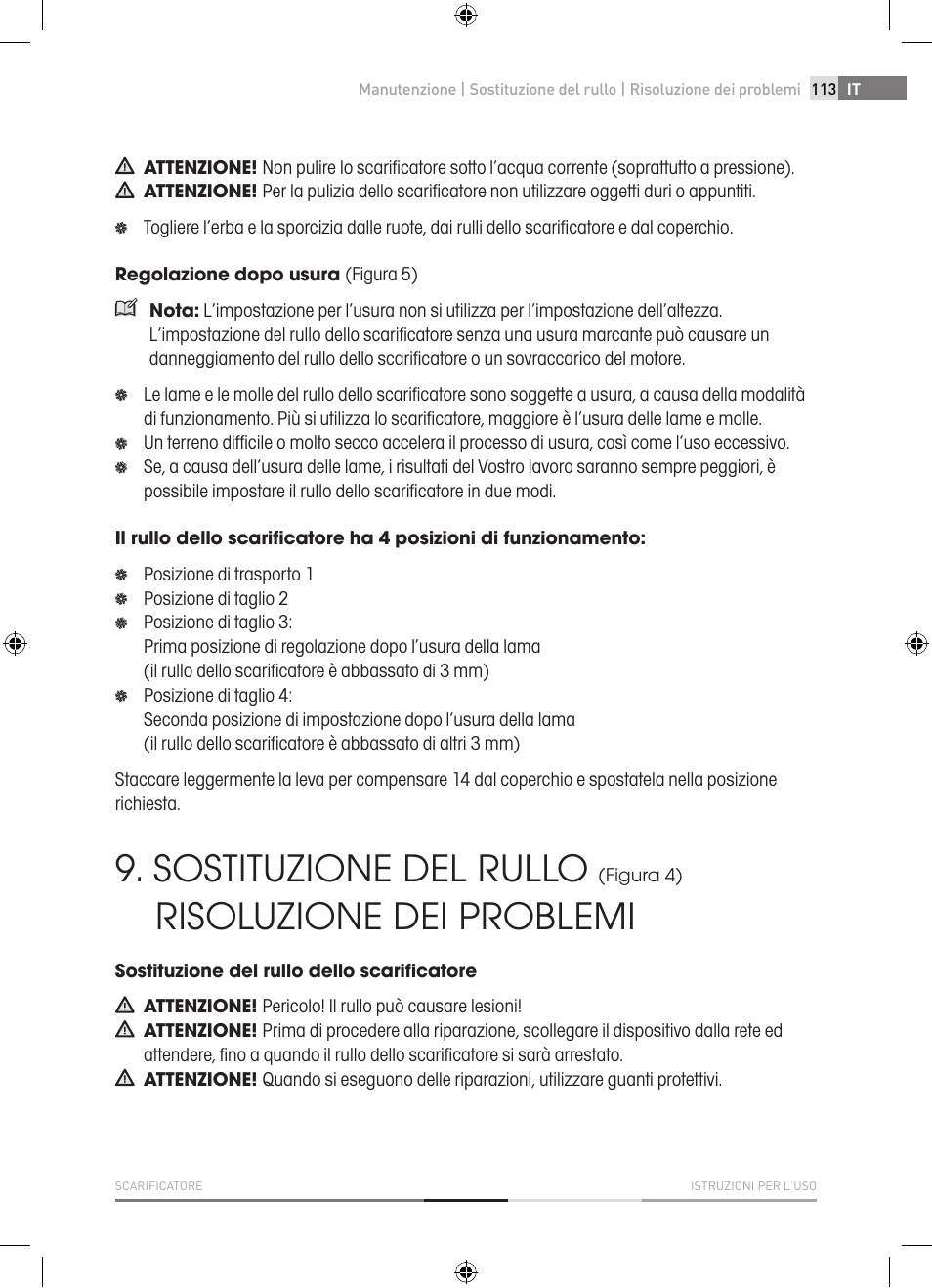 Sostituzione del rullo, Risoluzione dei problemi | Fieldmann FZV 4001-E User Manual | Page 113 / 160