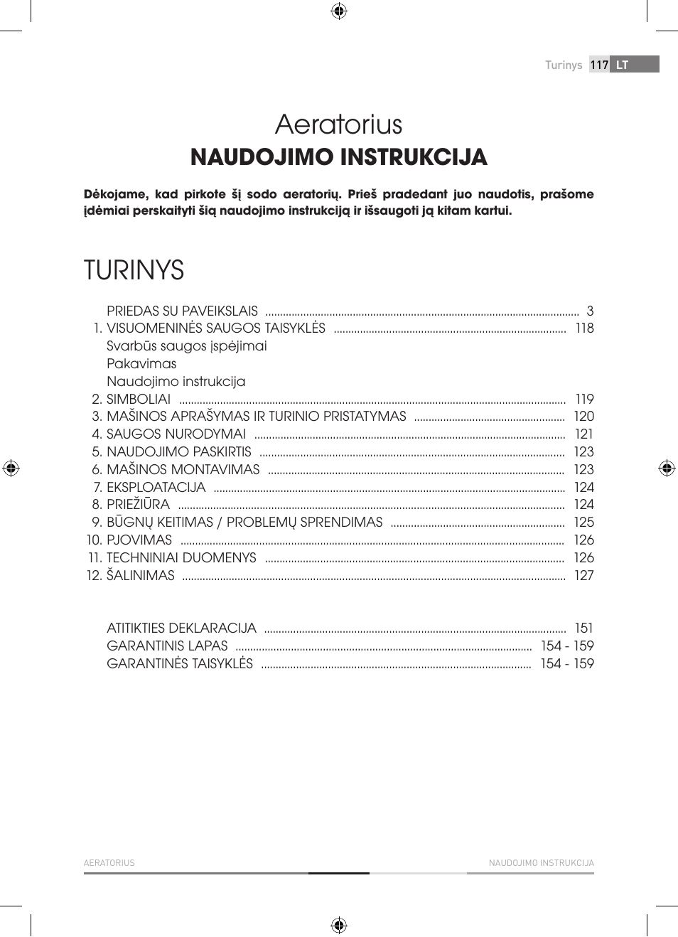 Aeratorius, Turinys, Naudojimo instrukcija | Fieldmann FZV 4001-E User Manual | Page 117 / 160