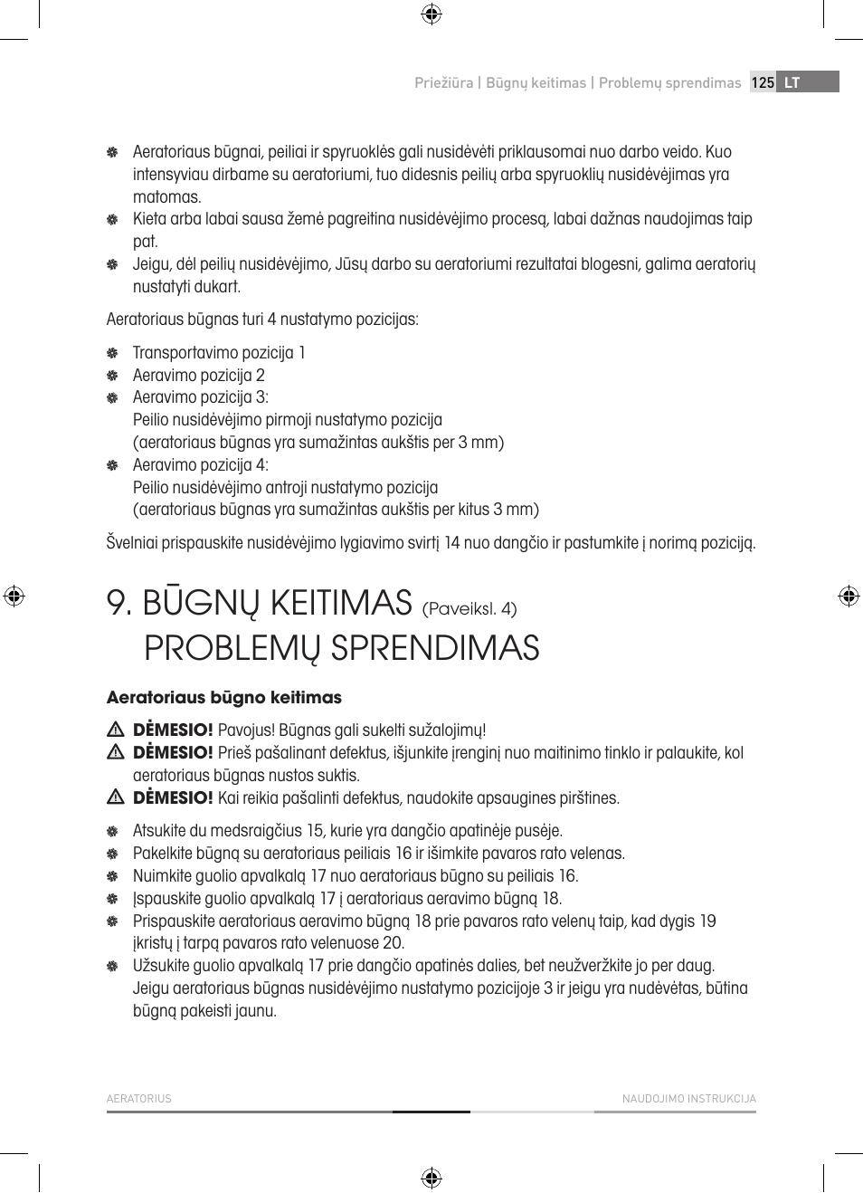 Būgnų keitimas, Problemų sprendimas | Fieldmann FZV 4001-E User Manual | Page 125 / 160