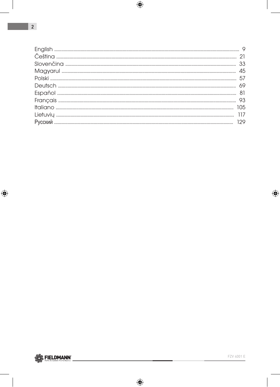 Fieldmann FZV 4001-E User Manual | Page 2 / 160