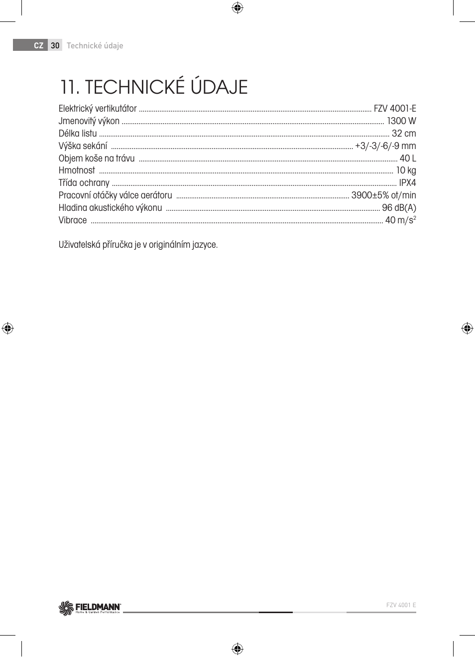 Technické údaje | Fieldmann FZV 4001-E User Manual | Page 30 / 160