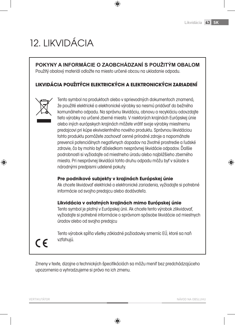 Likvidácia | Fieldmann FZV 4001-E User Manual | Page 43 / 160