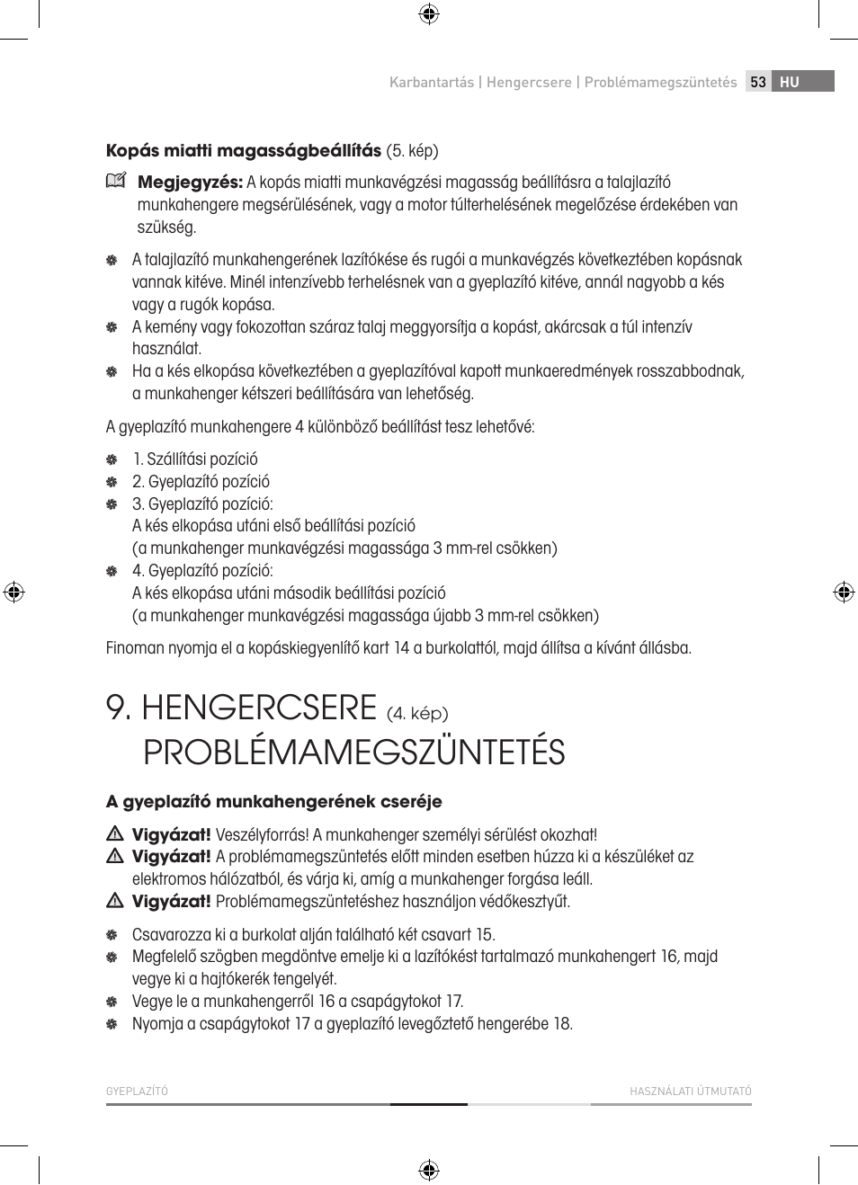 Hengercsere, Problémamegszüntetés | Fieldmann FZV 4001-E User Manual | Page 53 / 160