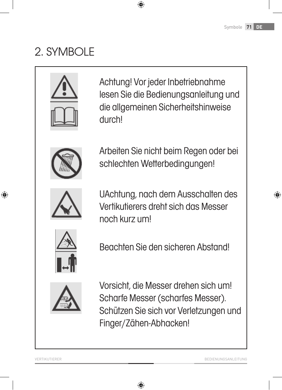 Symbole | Fieldmann FZV 4001-E User Manual | Page 71 / 160