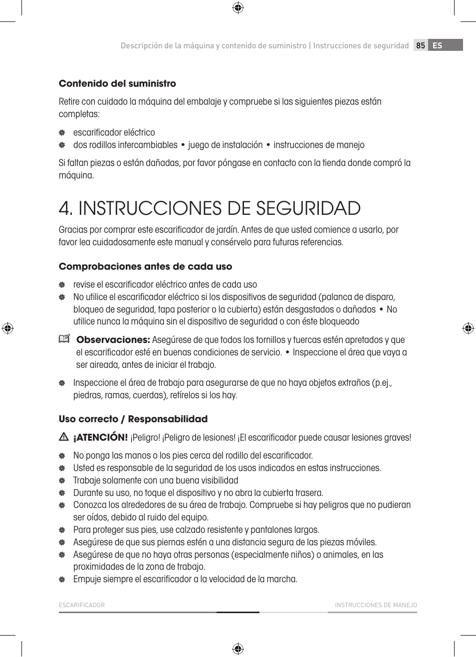 Instrucciones de seguridad | Fieldmann FZV 4001-E User Manual | Page 85 / 160