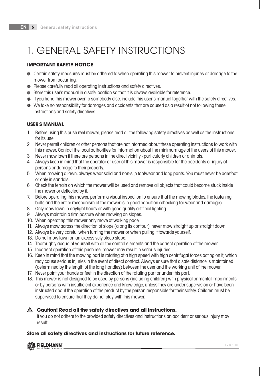General safety instructions | Fieldmann FZR 1010 User Manual | Page 6 / 36
